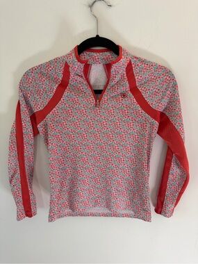 Ariat Girls' Coral & Pink Floral Quarter-Zip Active Top